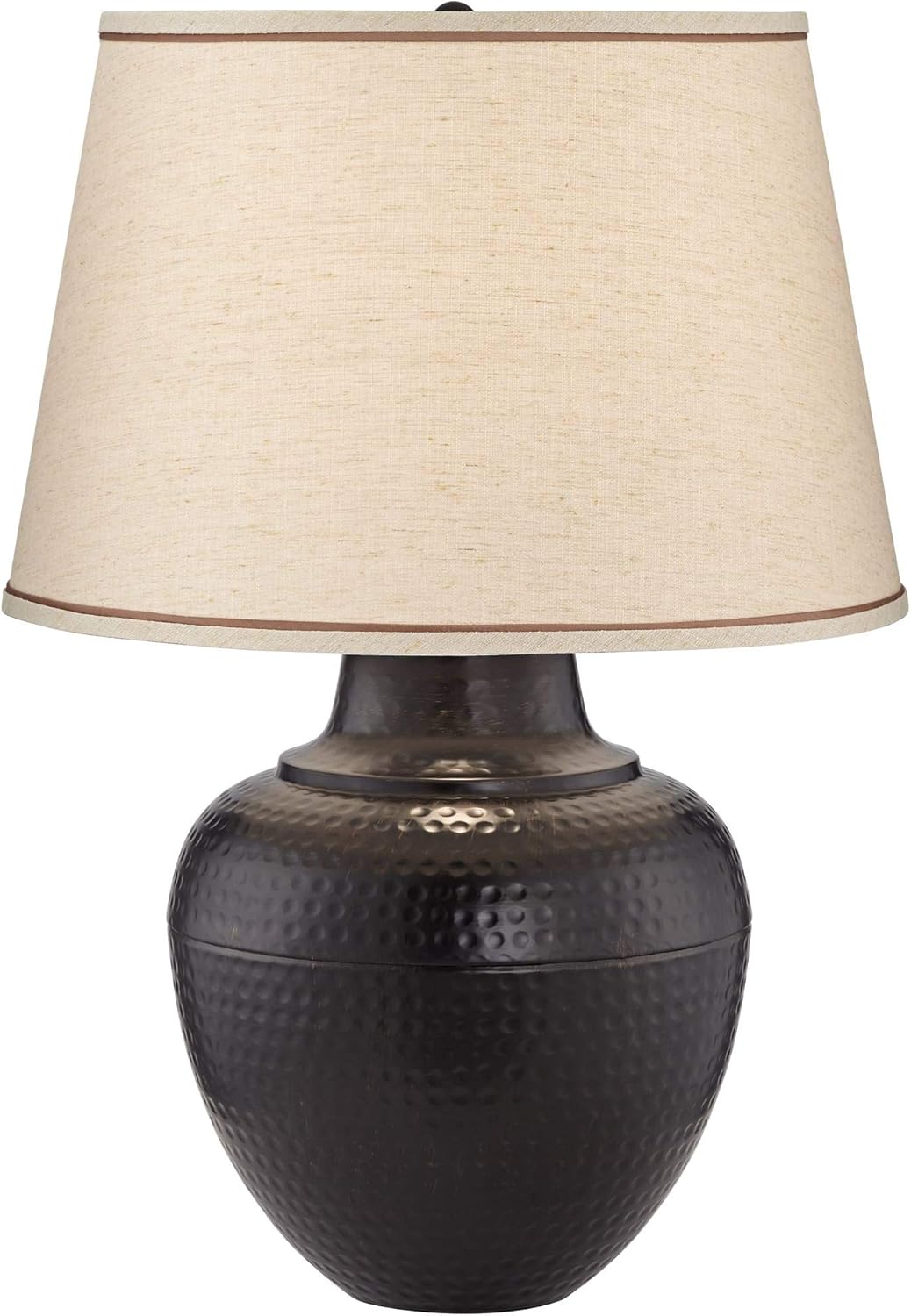Barnes and Ivy Brighton Rustic Farmhouse Table Lamp 27 1/4' Tall with USB Dimmer Bronze Hammered Pot Beige Fabric Drum Shade for Bedroom Living Room House Home Bedside Nightstand Office Family