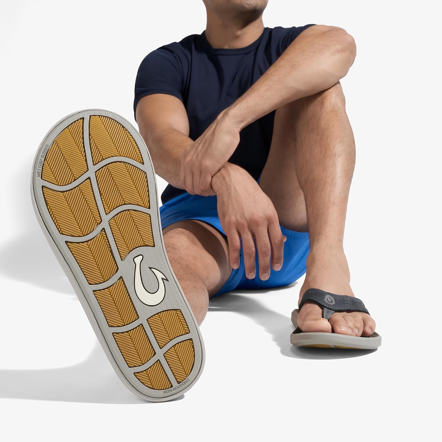 OLUKAI Pili Men's Leather Sandals, Sleek & Versatile Design, Comfortable & Waterproof Straps, Arch Support & Everyday Wear