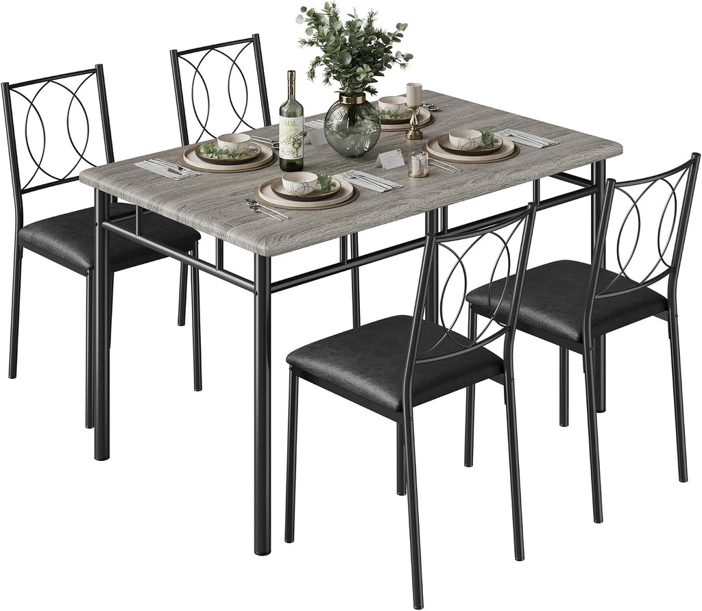 Garvee Dining Table Set for 4, Small Kitchen Table with Upholstered Chairs, Farmhouse Wood Dining Table Chairs for Kitchen Room, Small Spaces, Apartment, Grey
