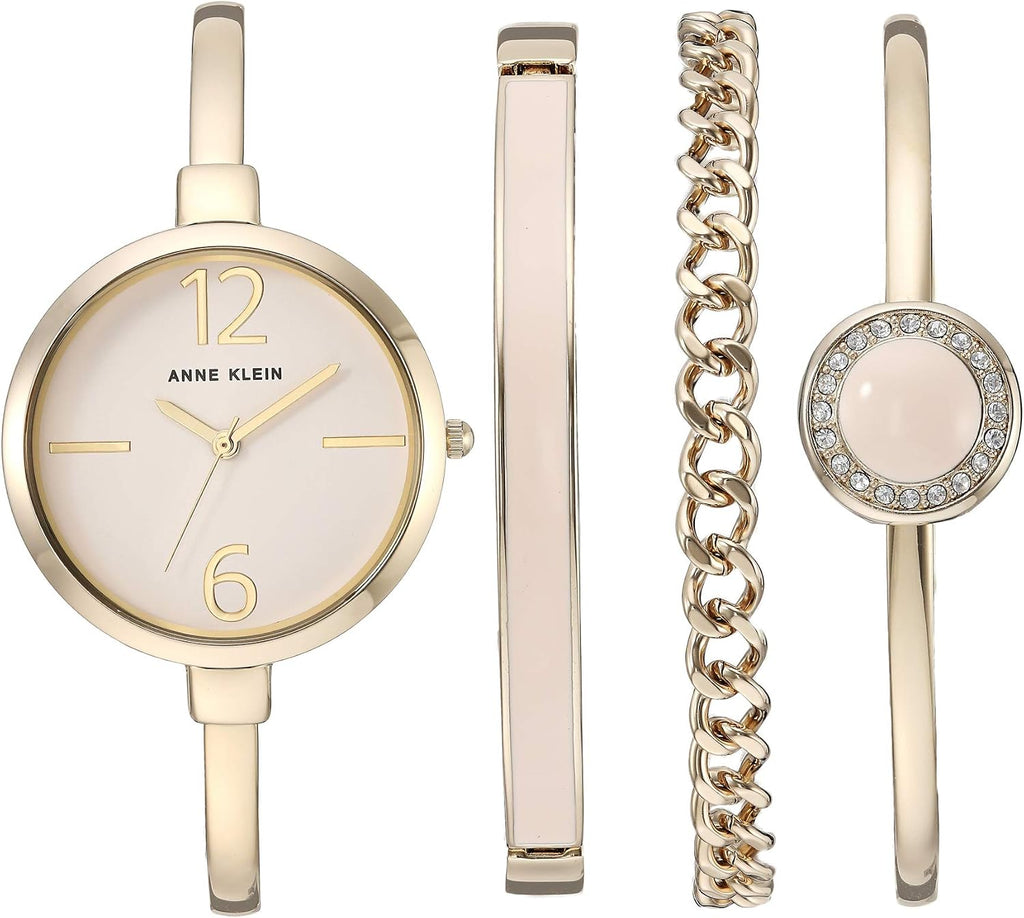Anne Klein Women's Bangle Watch and Premium Crystal Accented Bracelet Set