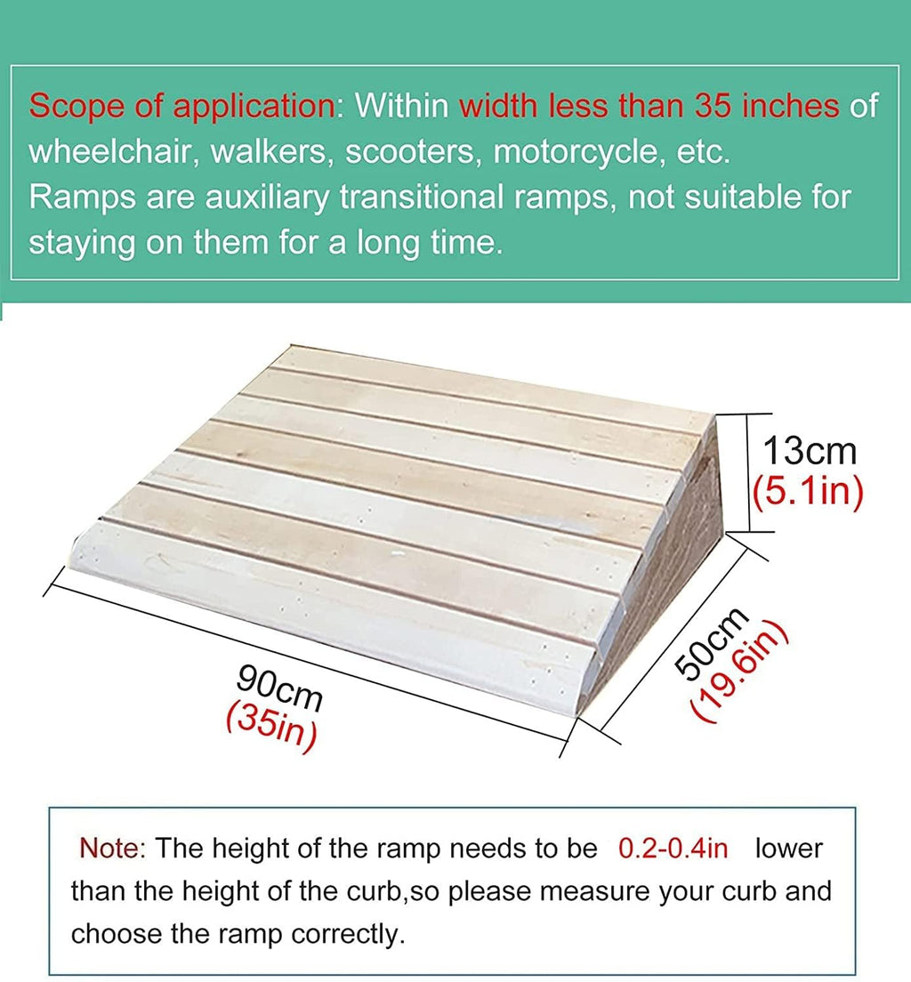 Entry Ramps for Wheelchairs for Home Stairs Garden Deck, Wooden Doorways Threshold Ramps, 10/12/14/15/16/18/20cm High, Scooters Bikes Cars(35x19.6x5.1in)