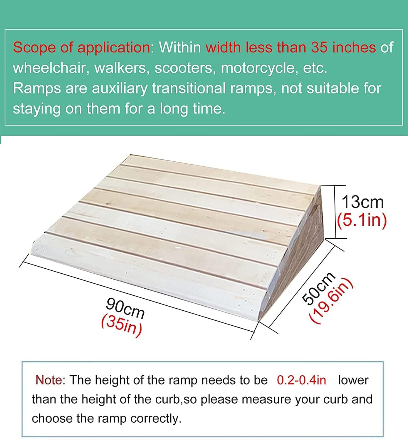 Entry Ramps for Wheelchairs for Home Stairs Garden Deck, Wooden Doorways Threshold Ramps, 10/12/14/15/16/18/20cm High, Scooters Bikes Cars(35x19.6x5.1in)
