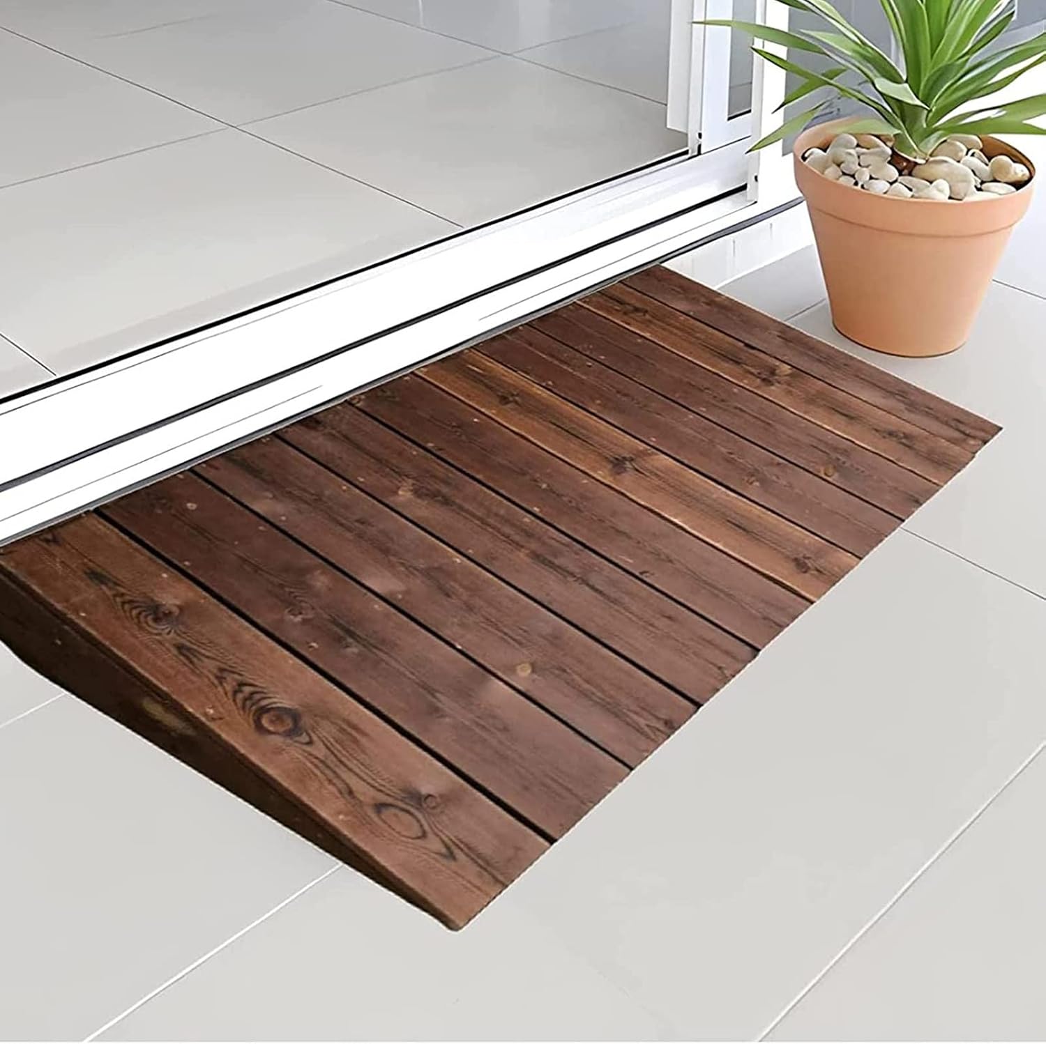 BABYCE Threshold Ramp Driveway Wooden Threshold Ramps for Doorways 10/18/20/25cm Rise, Non-Slip Durable Entry Ramp for Home/Garden Step/Sheds Doors(90x80x25cm)