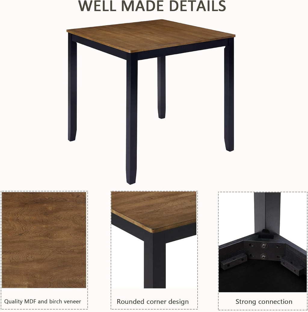 Harper & Bright Designs Counter Height Dining Table Set 5-Piece for 4, Farmhouse Kitchen Table 34.5' Square with 4 X-Back Chairs, Black & Oak for Small Space