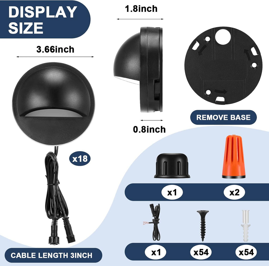 Tuanse 18 Pack Low Voltage LED Path Light, Outdoor Waterproof Garden Light for Yard Patio Pathway Decor, 2.5W, 2700K, 12-36V, Black
