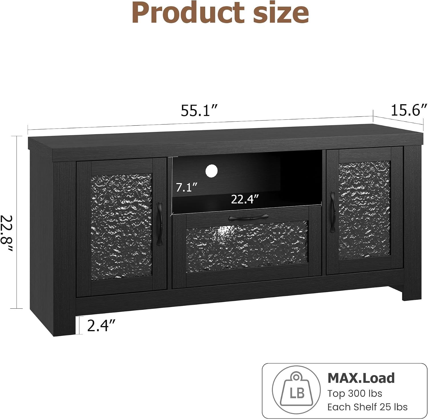 IDEALHOUSE TV Stand for 65 Inch TV, Farmhouse Entertainment Center with Acrylic Door Storage Cabinet & Adjustable Shelves, TV Console Table for Living Room Bedroom, Black