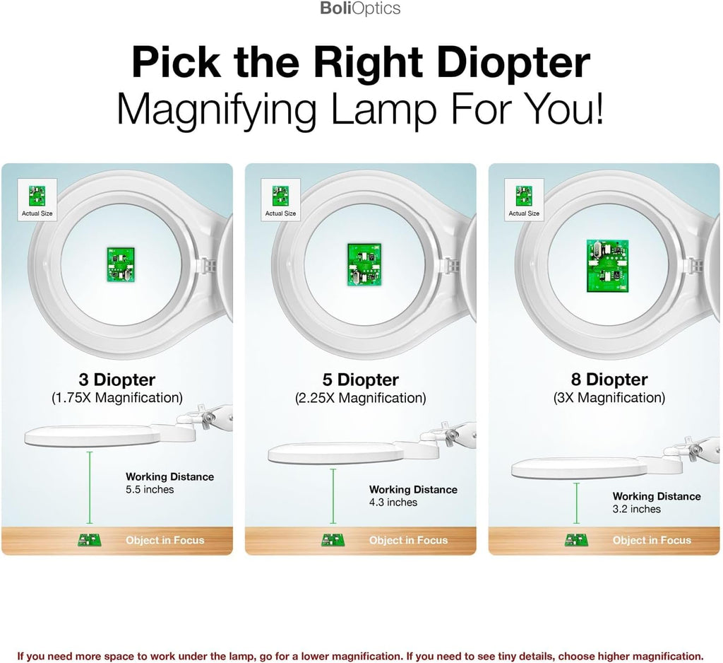 (6 inch Glass Lens) Professional LED Magnifying Lamp with Clamp, Dimmable, 1200 Lumens, 5600K-6000K Daylight Bright 60 SMD LED, Work Light Mounting Bracket Clamp (3 Diopter) BoliOptics MG16304211