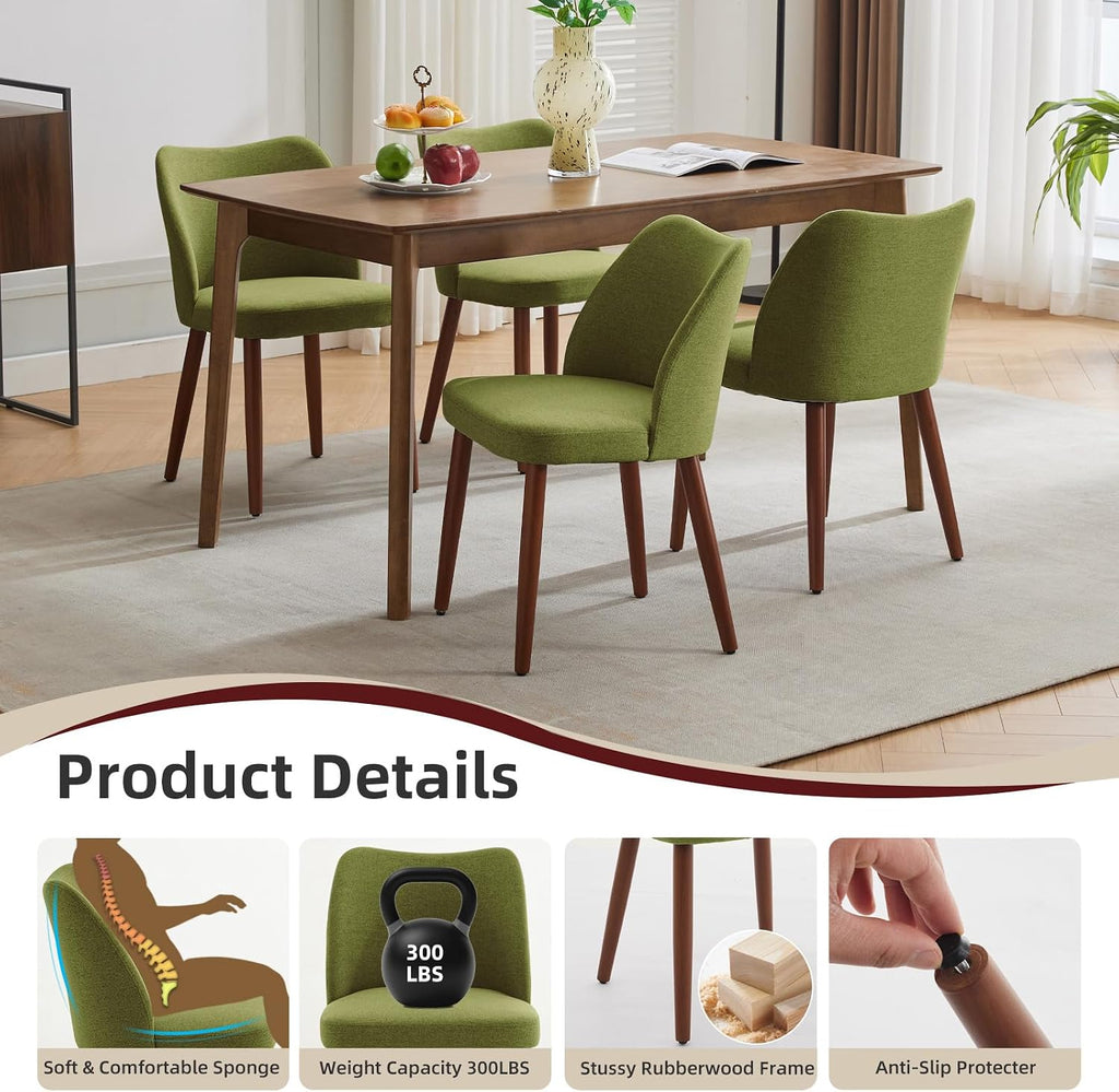 GarveeHome Linen Dining Chairs Set of 4 Upholstered Fabric Dining Chair with Wood Legs, Wing Backrest, Wooden Kitchen Chairs with Thick Cushions, Leveling Feet for Dining Room, Living Room
