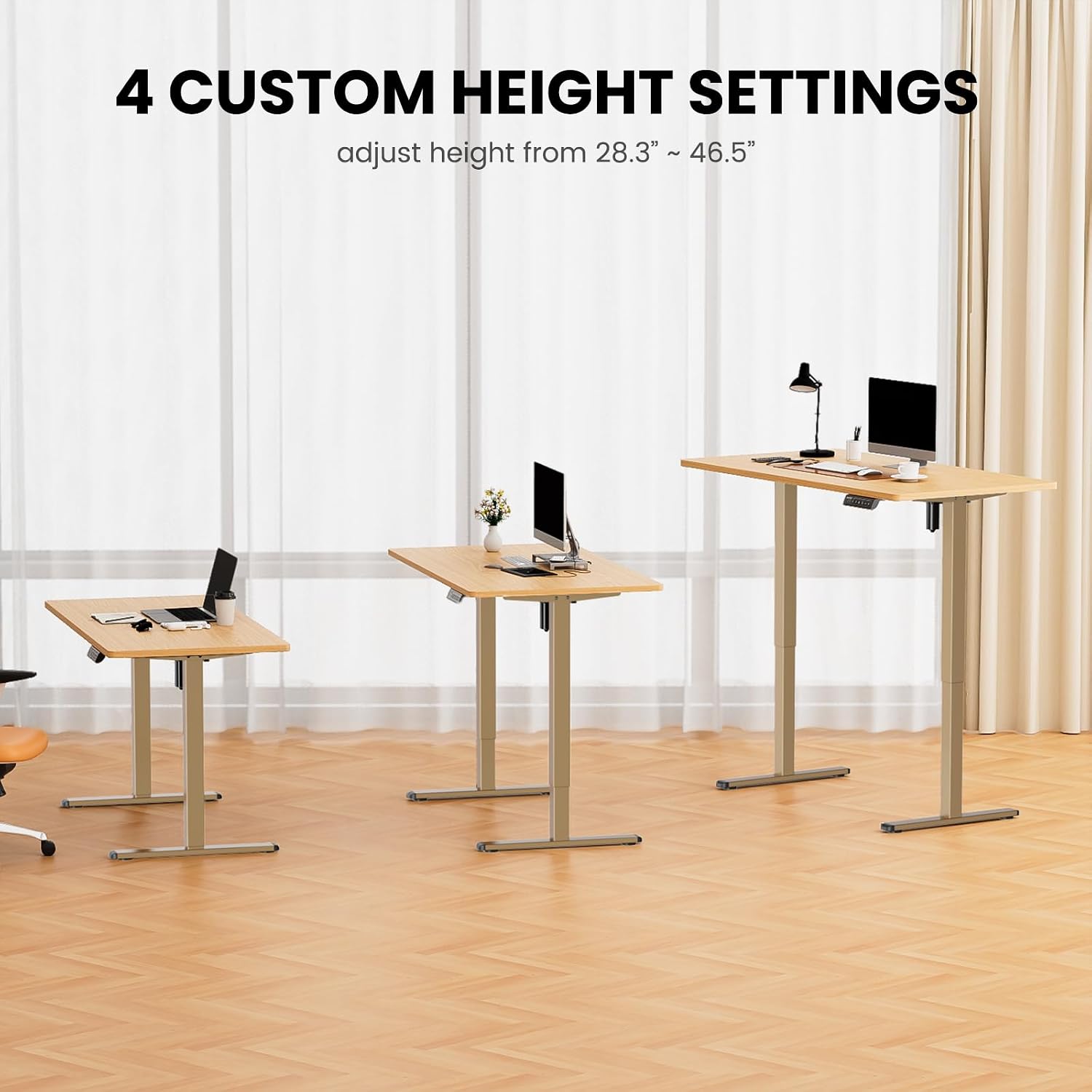 ErGear Electric Stand up Desk Frame,4 Memory Height Settings Height Adjustable Table Legs, Sit Stand Desk Frame Up to 47.2', Ergonomic Standing Desk Base Workstation, Gold Frame Only