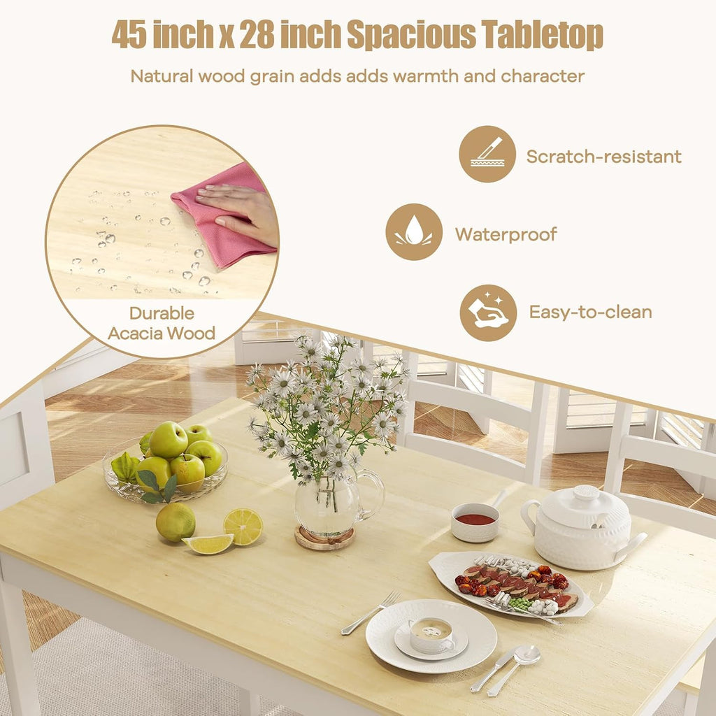 NAFORT Kitchen Table Set for 4, Solid Wood Dining Table and Chairs Set of 4, Farmhouse Dinner Table Set w/Rubber Wood Legs, Mid-Century Modern Dinette Set for Kitchen, Dining Room