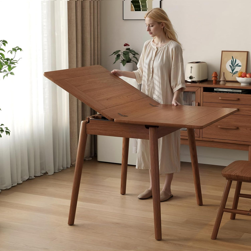 Solid Wood Small Dining Table for 2-6, 23.6'L-47.2'L Expandable Kitchen Table, Designed for Small Spaces, Easy Assembly, Suitable for Kitchen, Dining Room, Living Room, Apartment (Walnut)