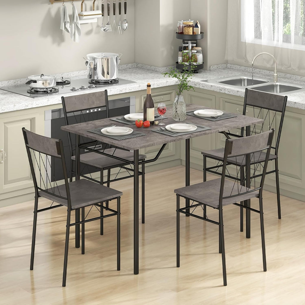 Giantex 5-Piece Breakfast Nook Set, 4 Dining Chairs, Metal Frame, Space-Saving Dinette Table Set for 4, Small Place, Kitchen Table Chairs Set of 4 (Cement Grey)