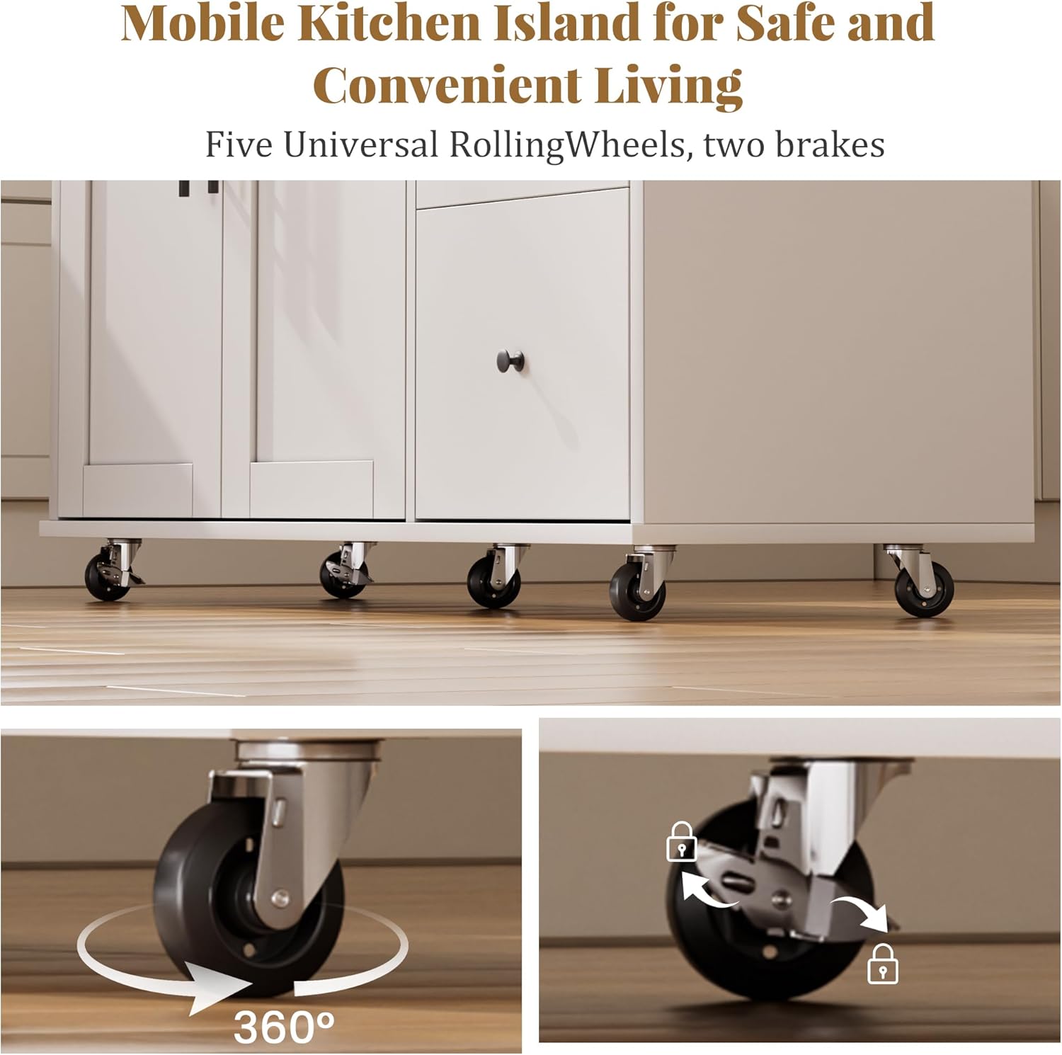 GRUSIGN Kitchen Island on Wheels with Storage-Multifunctional Kitchen Island Cart with Drop Leaf, Rolling Island with Spice/Towel Rack,Expandable Island Table Kitchen,39.37' Width,White