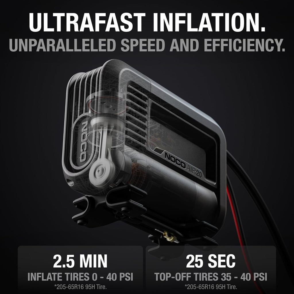 NOCO AIR20: UltraFast 20A Tire Inflator - 12V Portable Air Compressor Pump – 47 SLPM Airflow Inflates 0–40 PSI in 2.5 Minutes – Digital Gauge + Auto-Shutoff