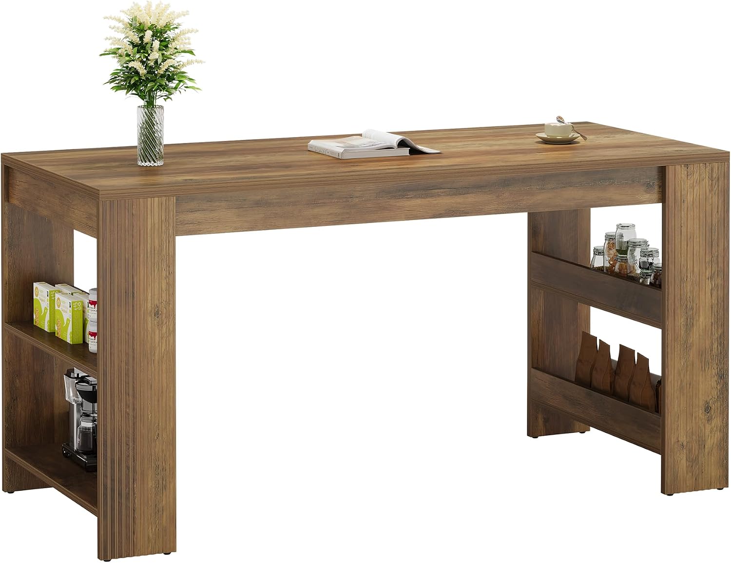 Tribesigns 63-Inch Bar Table, Farmhouse Counter Height Pub Table with Storage Shelves, High Top Bar Unit for Kitchen, Dining Room, Bistro, Brown Rustic