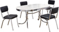 Coaster Home Furnishings Retro 1950s Soda Fountain Diner 5-Piece Dining Room Set Oval Table White Laminate Top Black Faux Leather Upholstered Dining Side Chairs Sturdy Steel Chrome Base 2065-S5