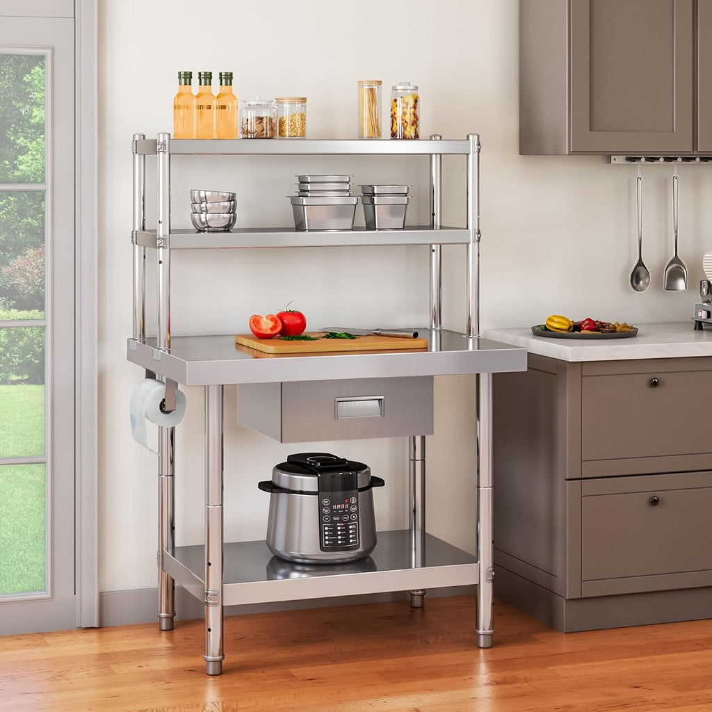 YITAHOME Stainless Steel Adjustable Work Table with 36' 12' Shelf, Overshelves & Drawer - NSF Metal Prep Table for Kitchen, Home, Restaurant & More