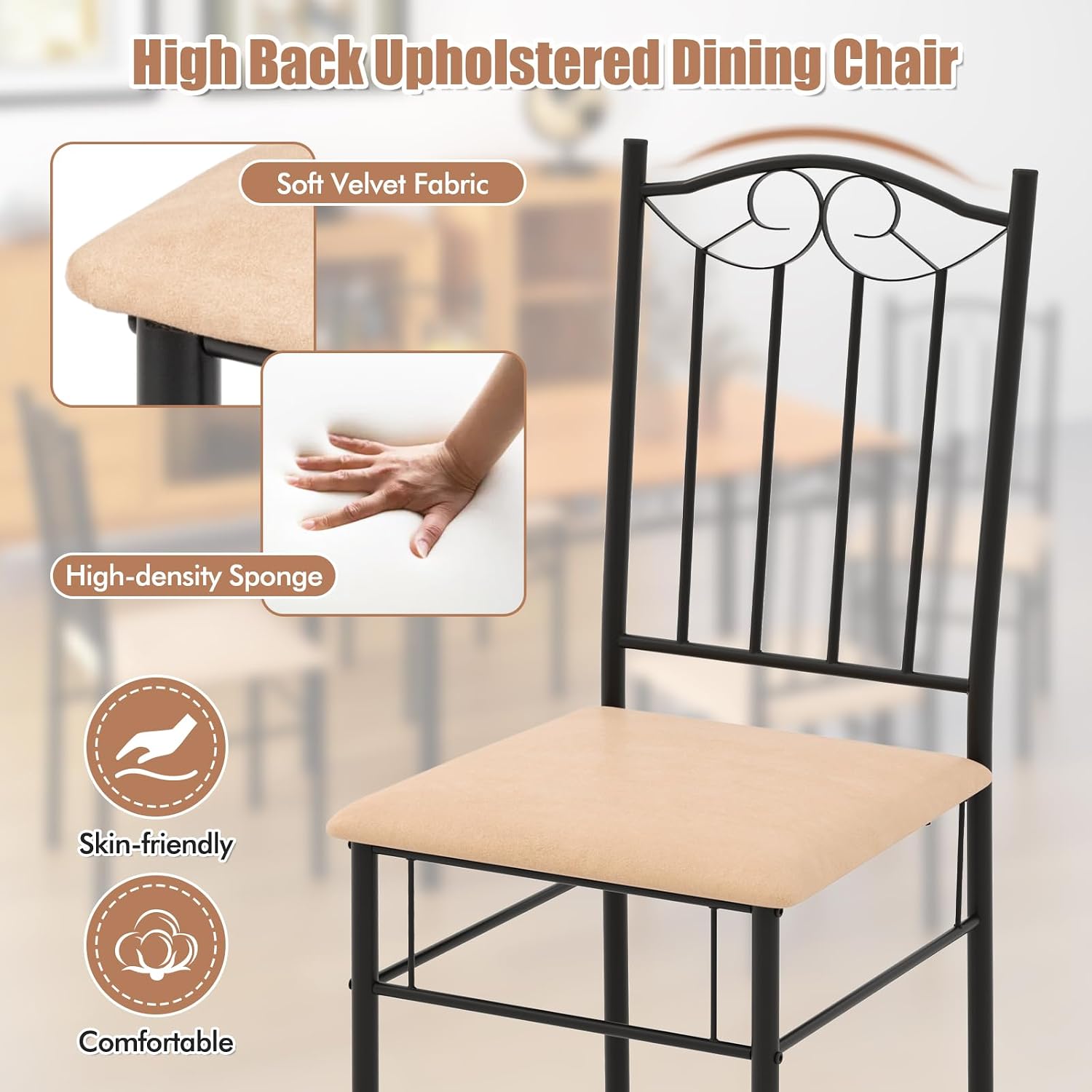 Giantex 5-Piece Dining Set for 4, Modern Wood Kitchen Table with Upholstered Chair, Space-Saving Dinner Table Set for Dinette, Restaurant, Living Dining Room Furniture