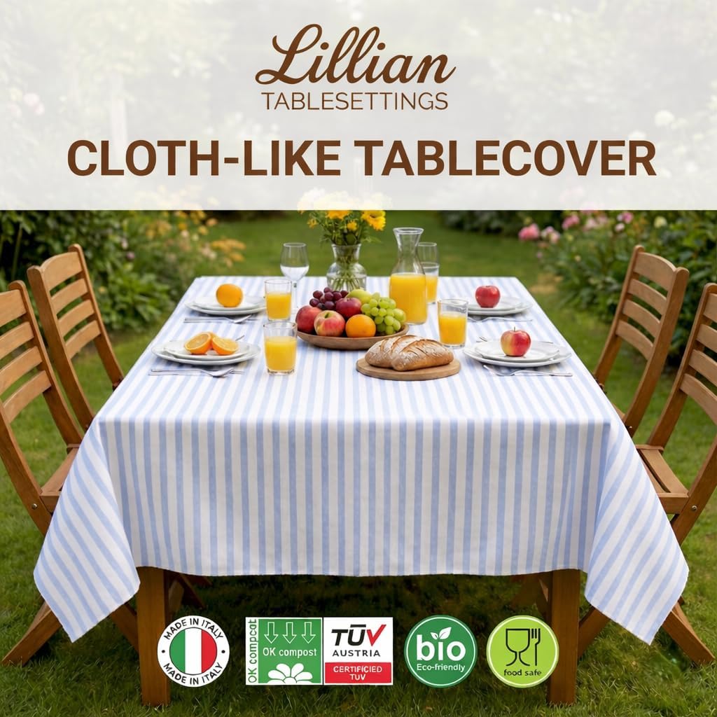 Lillian Made in Italy Cloth-Like Disposable Tablecloth for Rectangle Tables, 24 Pack – Premium Airlaid Linen-Feel Table Cover, Luxury Tablecloth for Parties, Events & Weddings, Elegant Striped Design