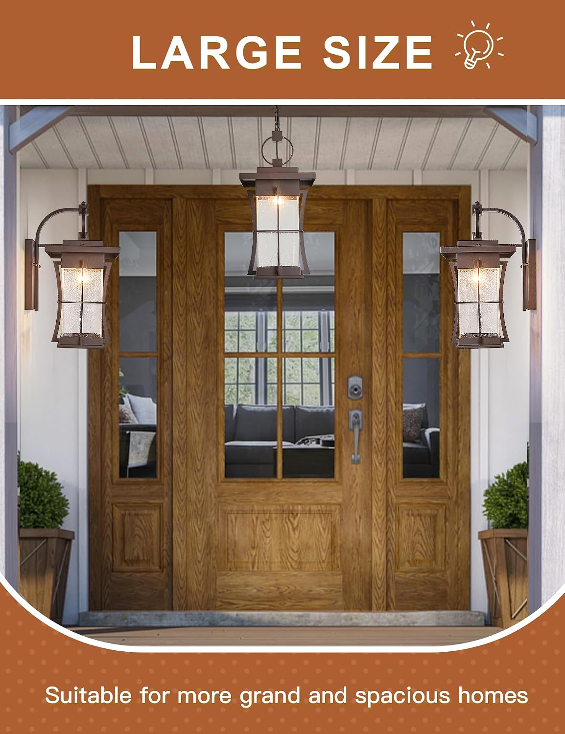 18' H Extra Large Porch Sconce Oil Rubbed Bronze Large Exterior Wall Lantern Deep Brown Outside House Lamps Waterproof Mission Outdoor Lighting with Seeded Glass for Villa Garage Coach Light