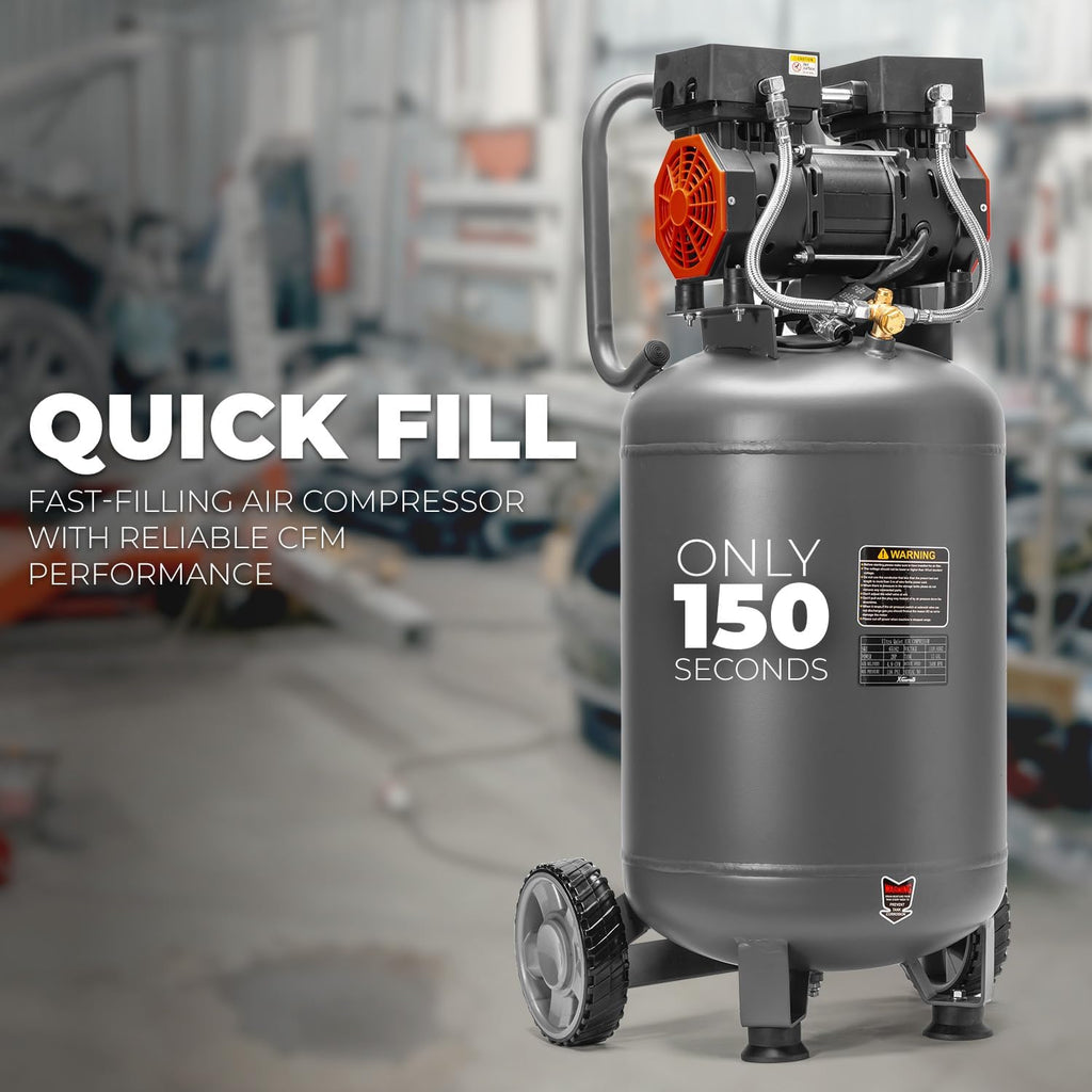 XtremepowerUS 13-Gallon Air Compressor, 2HP 1450W, 4.9CFM@90PSI, Oil-Free Quiet Tank, 65dB Low Noise, Portable with Wheels, Max 116PSI