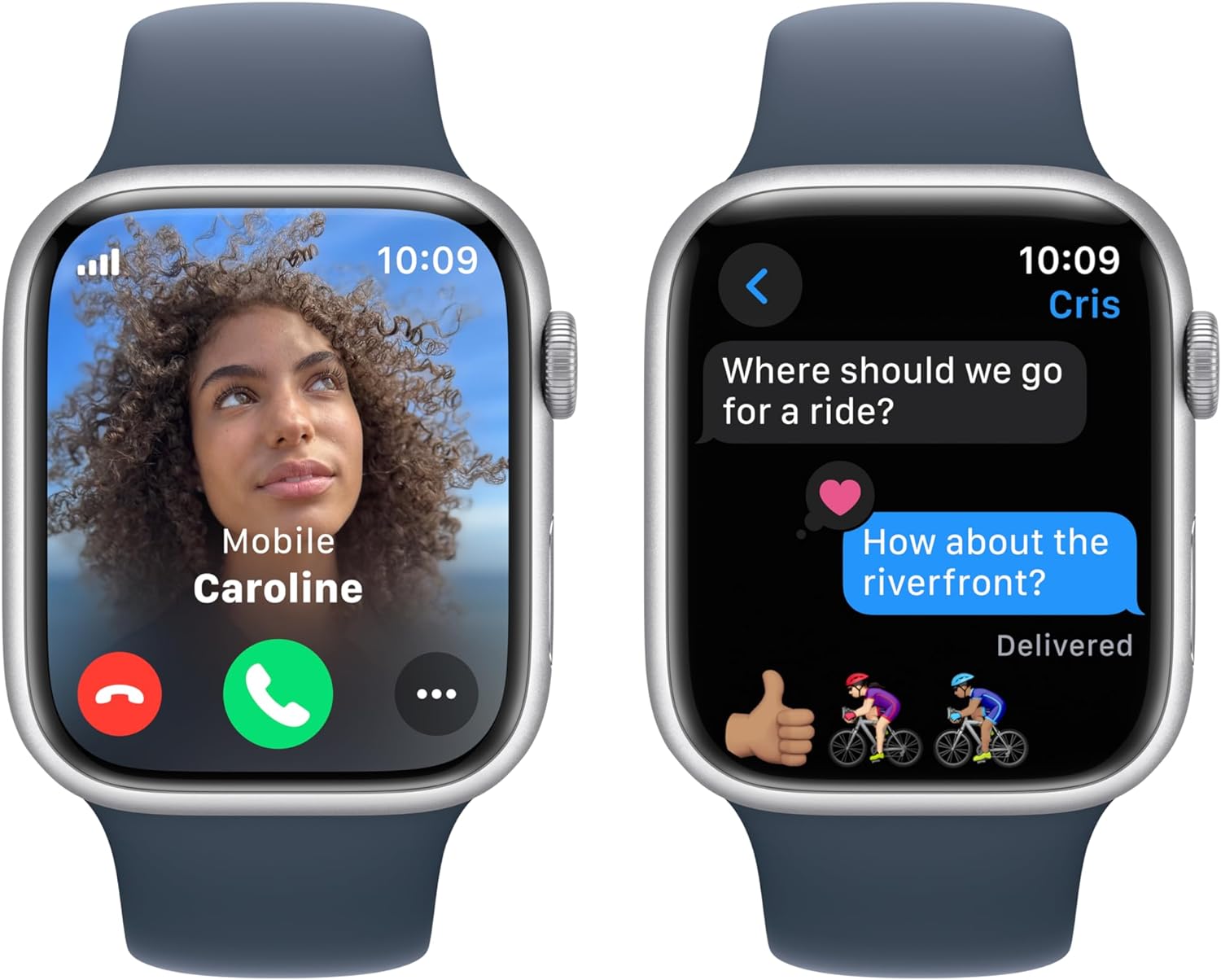 Apple Watch Series 9 [GPS + Cellular 45mm] Silver Aluminum Case with Storm Blue Sport Band S/M (Renewed)