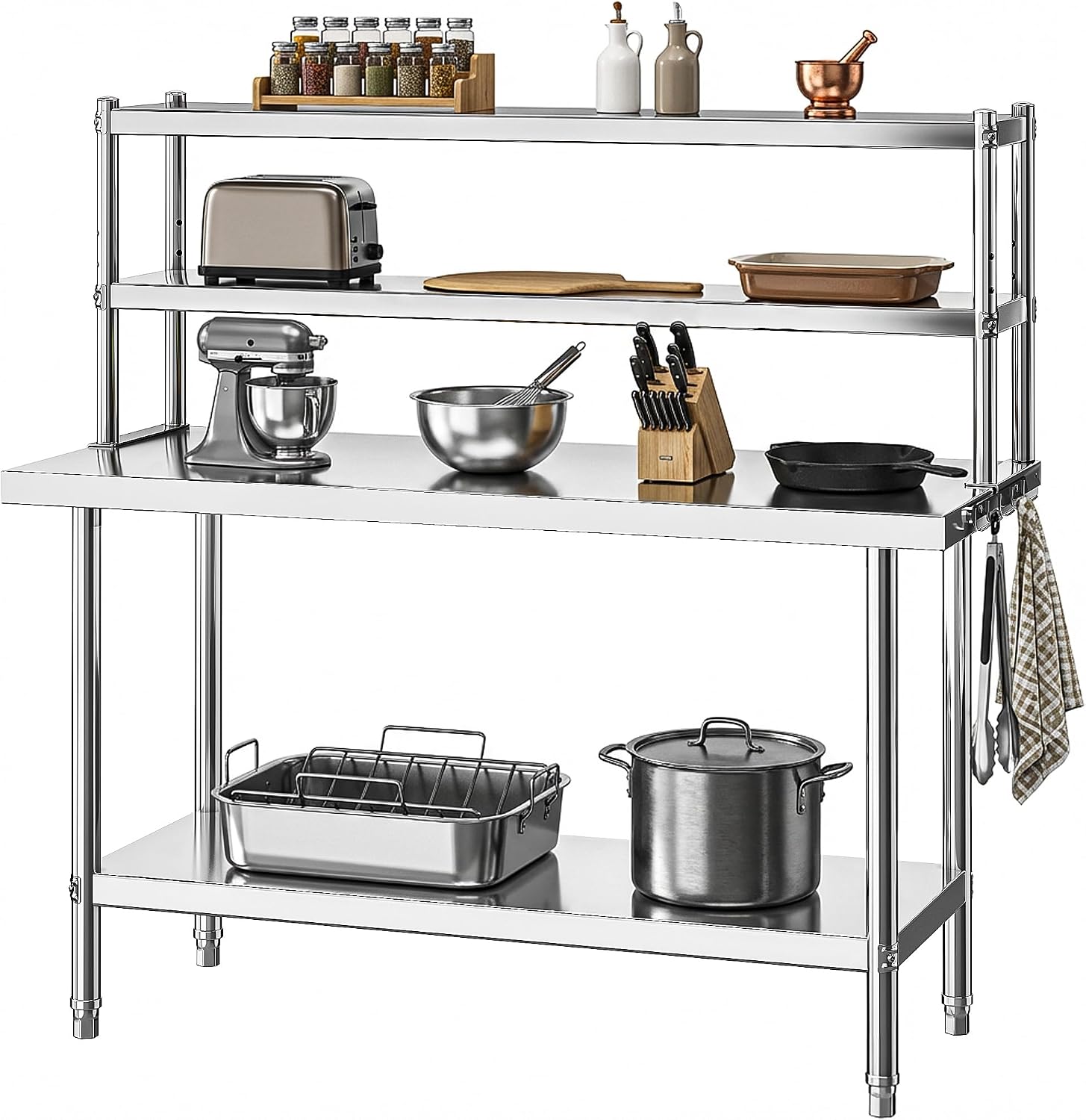 DWVO 48x24in Stainless Steel Table, NSF Metal Prep Worktable with Adjustable Overshelf for Kitchen Restaurant Hotel Garage Warehouse Home