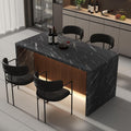 63' Large Imitation Marble Dining Table for 4-6 People(Patent Pending),Island Table with LED Lights,Mordern Marble Stripes Kitchen Dining Table with Grille design for Dining Room,Living Room (Black)