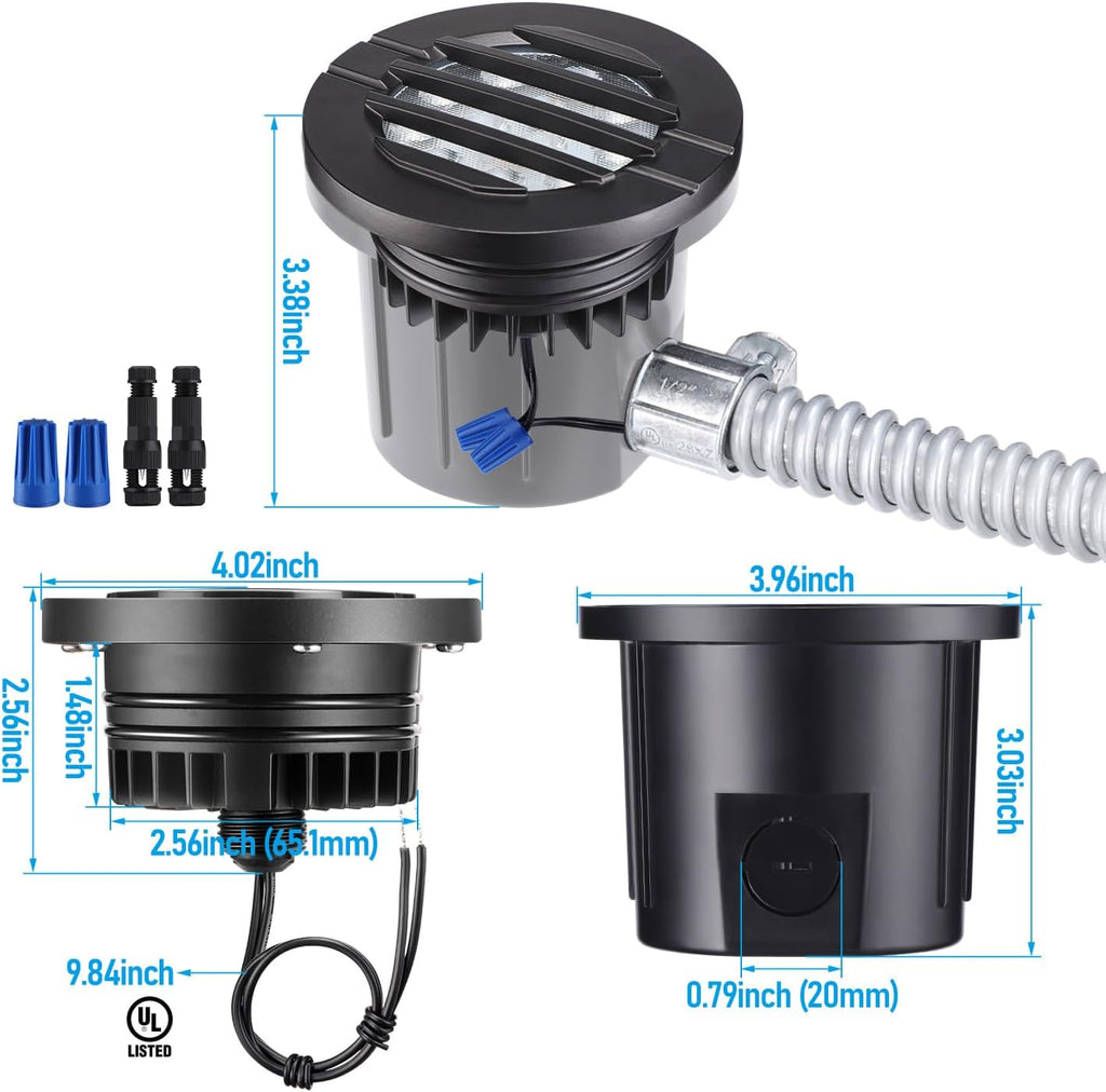LEONLITE Dia. 4 Inch Well Lights Landscape LED In Ground, Grated Top, 5 Color Temperature Selectable, 12-24V AC/DC CRI90 Low Voltage Garden Landscaping, Black Aluminum Housing, Pack of 6