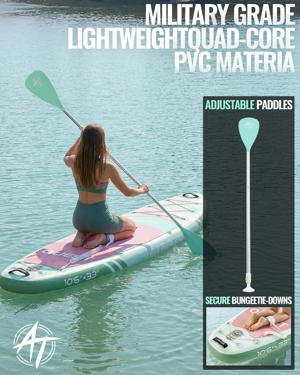 10'6''x33''Inflatable Stand Up Paddle Board, 400lbs Extra Wide Stand Up Paddleboard with Kayak Seat, Anti-Slip EVA Deck Premium SUP Accessories Kit, Non-Slip Stable Deck Boat
