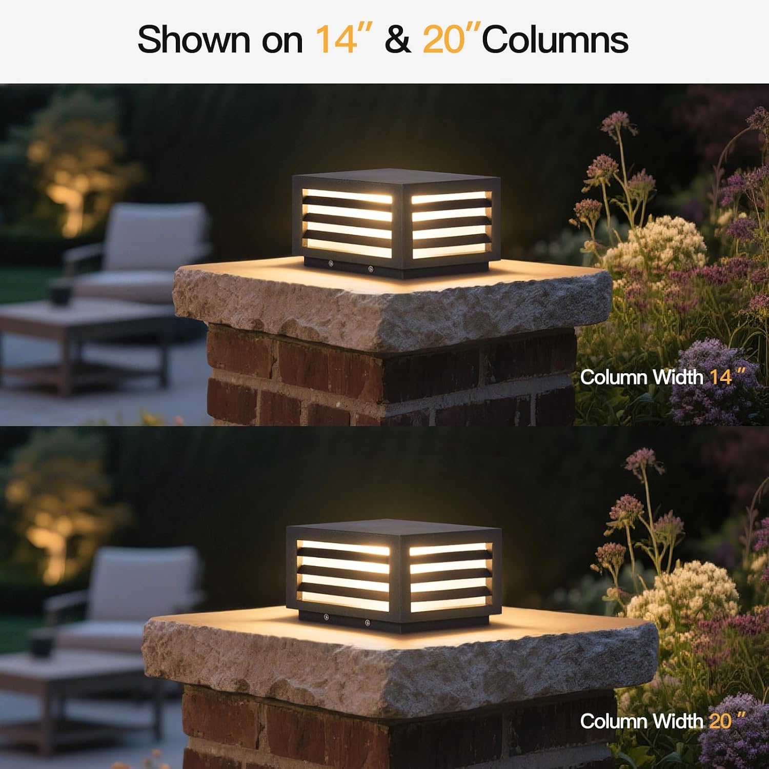 MVBT Post Lights Outdoor, 8.8' Hard Wired Pillar Lights Outdoor, IP54 Waterproof Column Light, 3000K Landscape Column Lamp, Square Pillar Patio Lamps Lighting for Posts Fence Deck Gate Entrance Yard