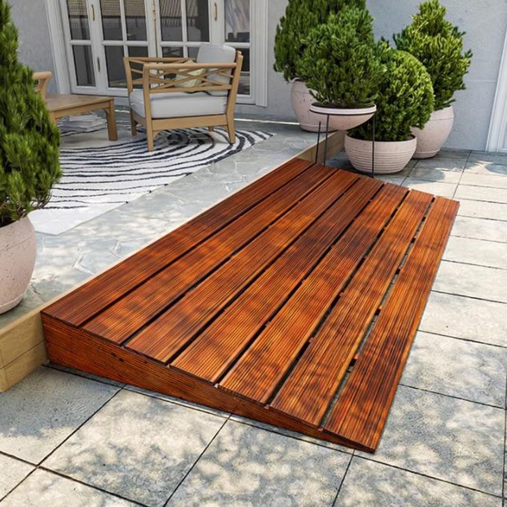 LXXW Rubber Curb Ramp Doorway Wheelchair ramp, Wooden Threshold, Multi-Functional Curb Heavy Duty Curb Ramp(60x50x10cm)