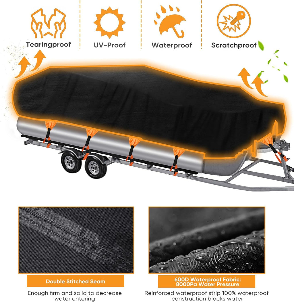 NEVERLAND Boat Cover Waterproof Heavy Duty Pontoon Boat Cover Marine Grade Polyester Canvas Trailerable Cover Fits Pontoon/Deck Boats (Boat Length 21-24ft, Beam Width up to 104')