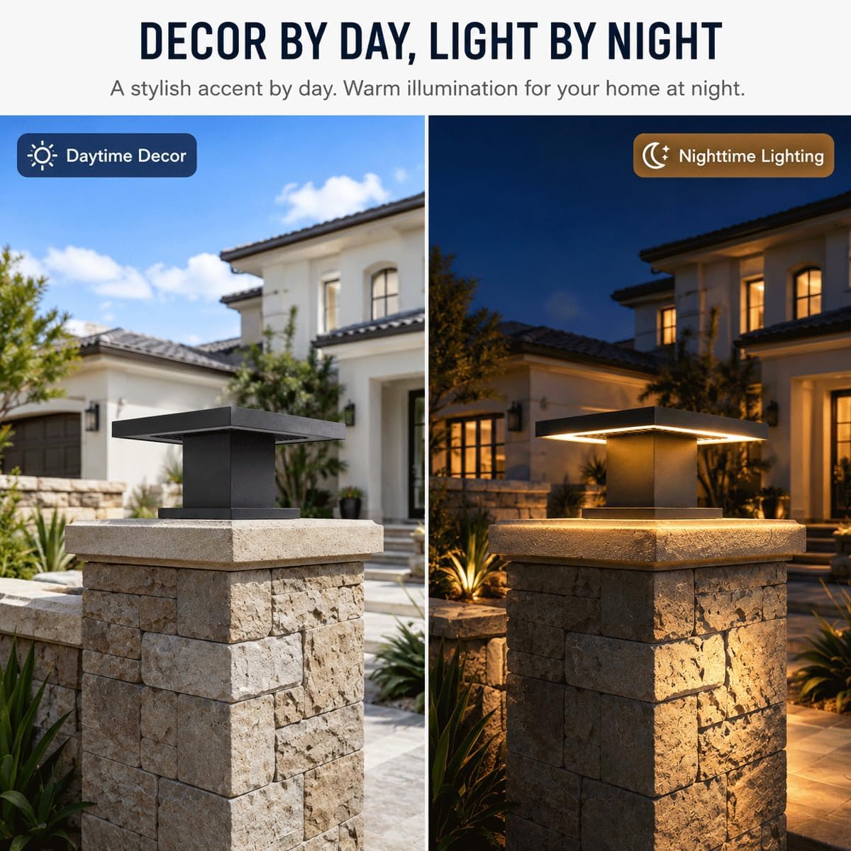 Outdoor Post Lights Modern 3000K LED Column Caps Lights Waterproof Outside Housing Pillar Lights Hard Wired Landscape Pathway Lamp Fence Deck Caps Lanterns For Gate Mailbox Pier Pedestal Lighting