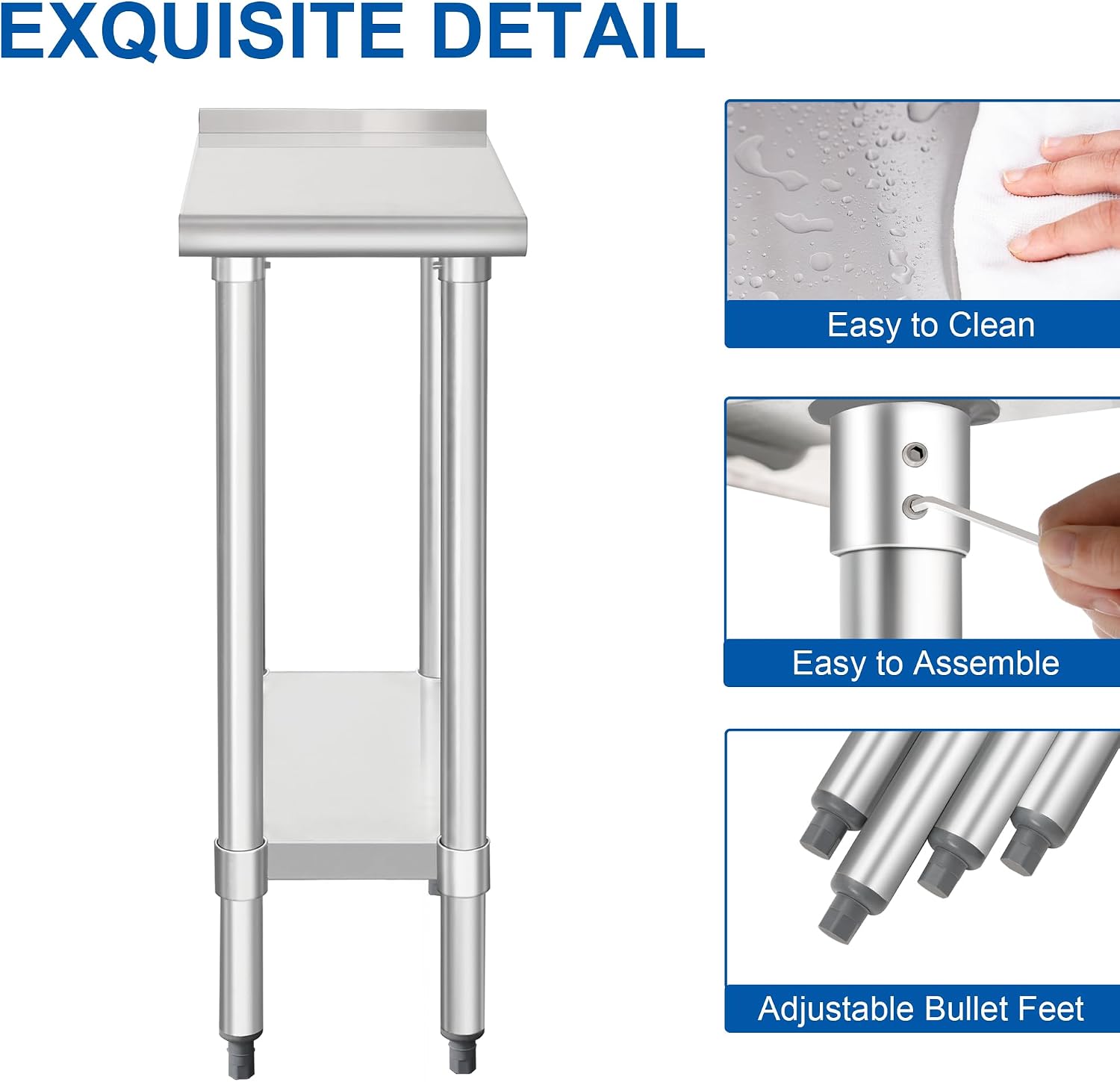 HARDURA Stainless Steel Commercial Work Table Prep Work Metal Table 24×12 Inches with Undershelf and 2' Backsplash Heavy Duty NSF 430 for Kitchen Food Prep