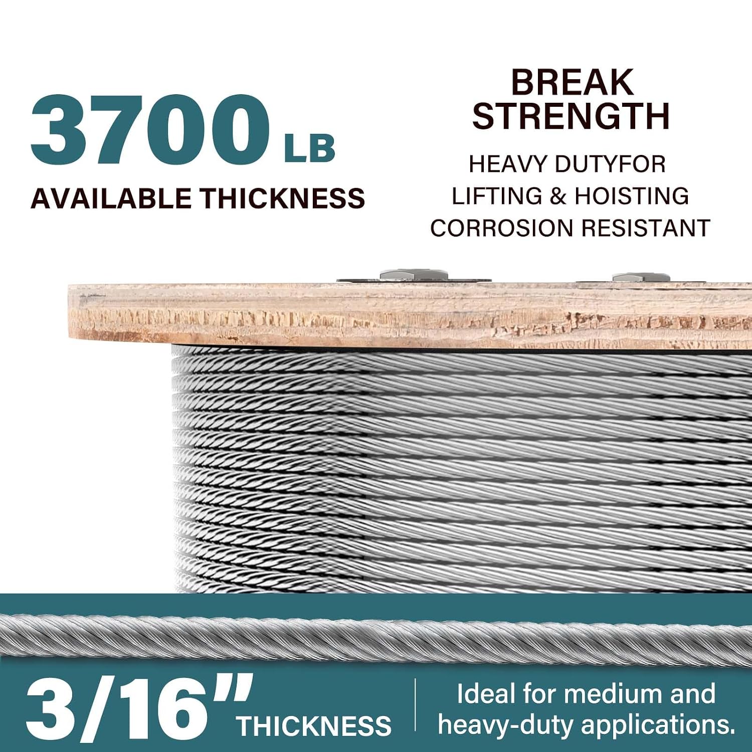 3/16 Wire Rope, 500ft 3/16 Stainless Steel Cable Wire, 7X19 Strand Aircraft Cable Wire Rope Kit, 3700lbs Breaking Strength 3/16 Steel Cable with 3/16 Cable Clamps,Thimble for Deck Railing Shade Sails