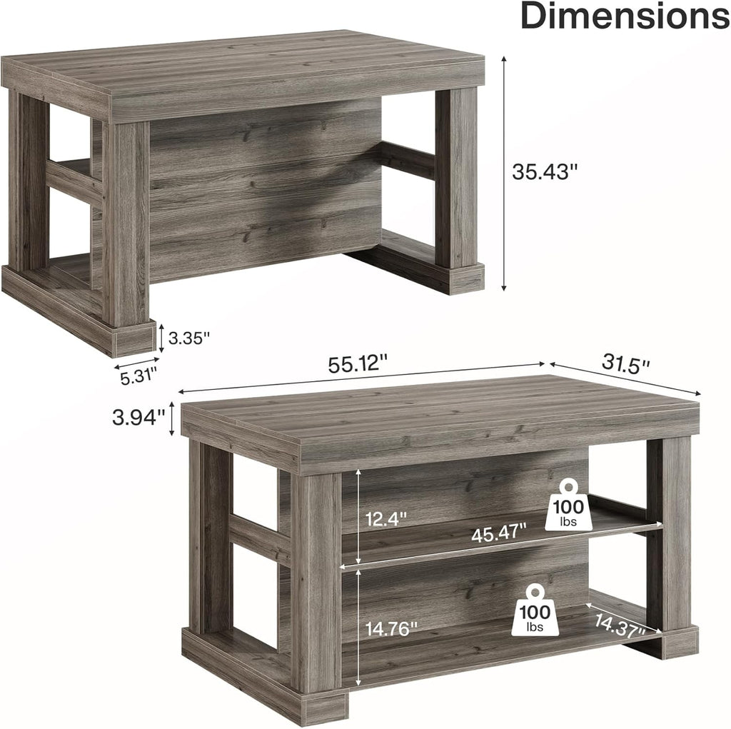 Tribesigns Bar Table, 55-Inch Counter Height Pub Table with Storage Shelves, High Top Kitchen Dining Table, Rectangle Wood Home Bar Unit for Dining Room, Bistro, Grey