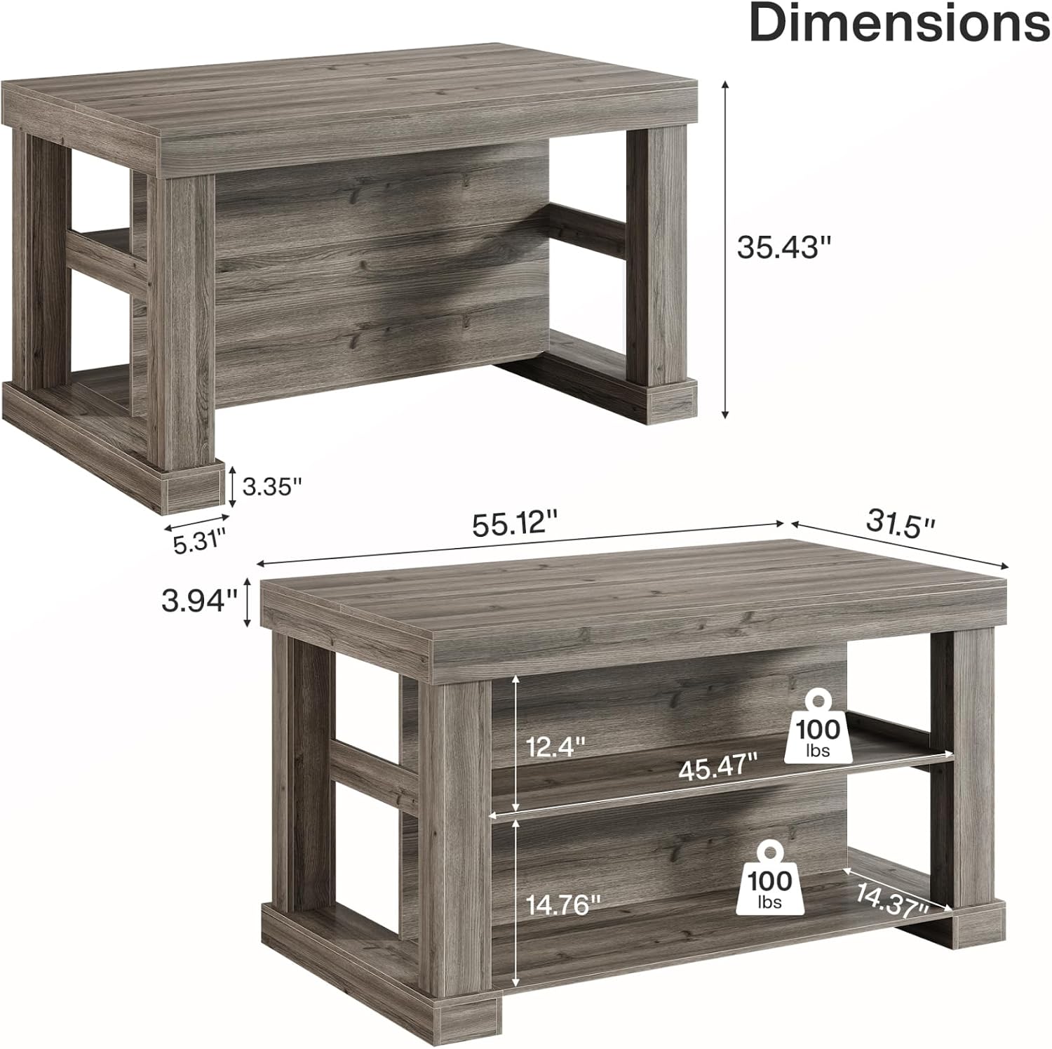 Tribesigns Bar Table, 55-Inch Counter Height Pub Table with Storage Shelves, High Top Kitchen Dining Table, Rectangle Wood Home Bar Unit for Dining Room, Bistro, Grey