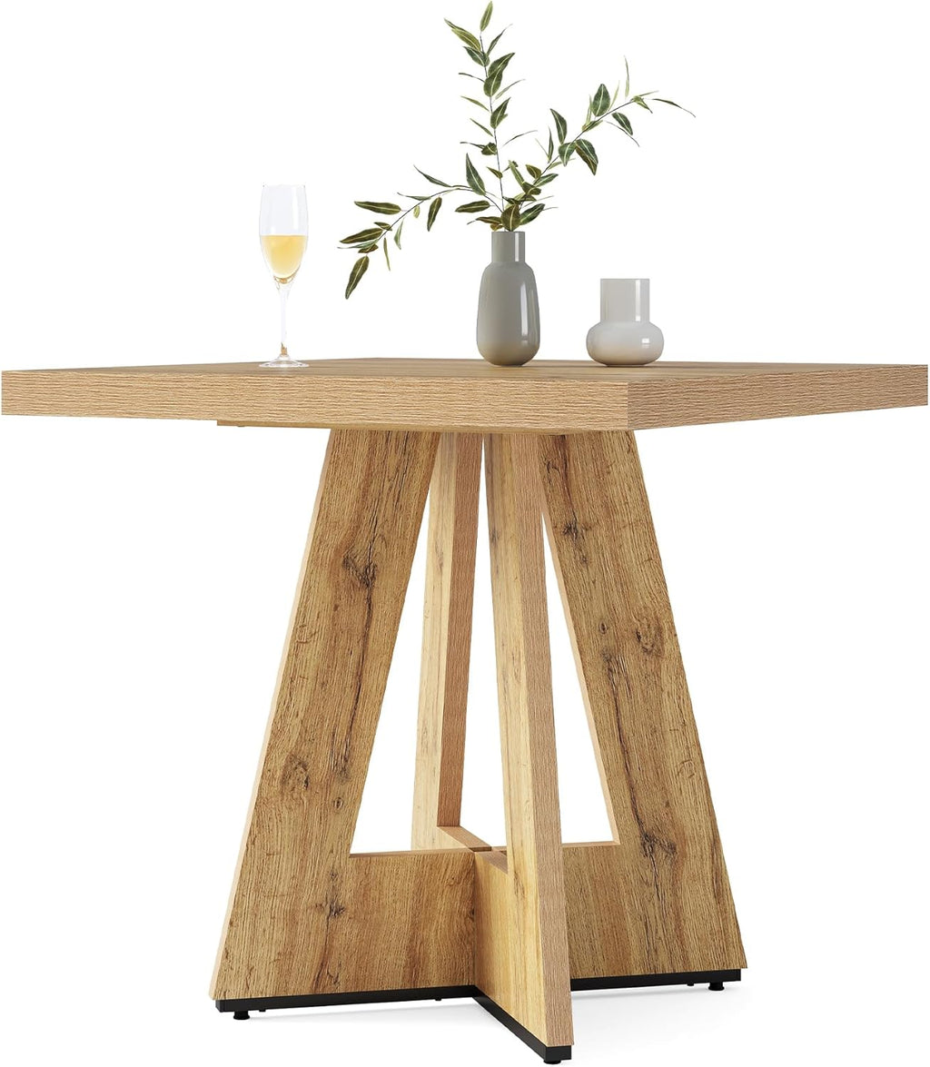 LITTLE TREE 31.5' Square Dining Table for 4, Small Space Kitchen Table with Pedestal Base, Farmhouse Wood Tables for Apartment, Dining Room & Living Room, Ideal for Cafe & Restaurant Use (Brown)
