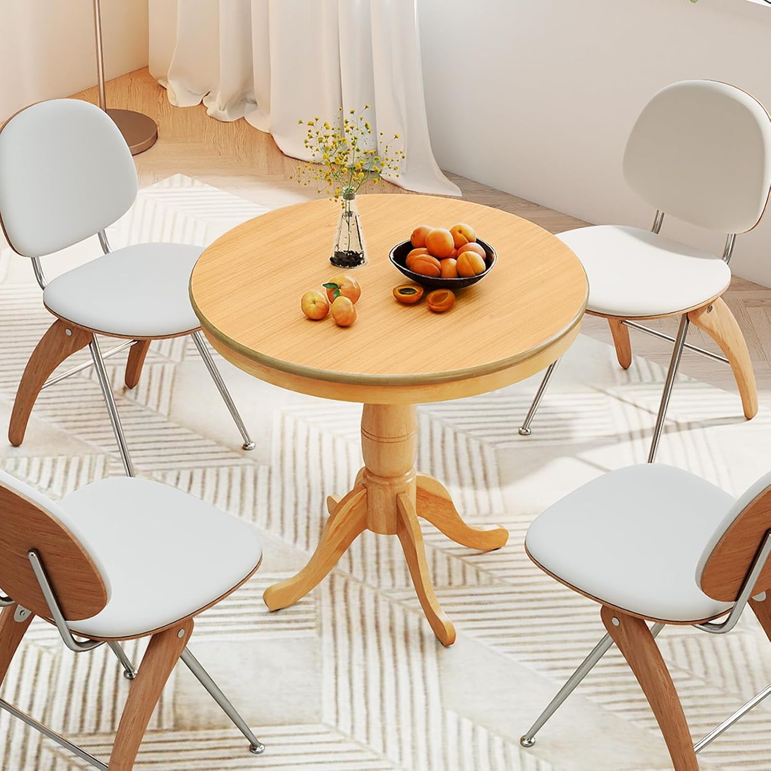 Giantex Round Dining Table for 2-4 People, 32' D X 30' H Wooden Kitchen Table with Spacious Tabletop, Pedestal Base, Leisure End Tables for Bar, Kitchen, Dining Room, Restaurant, Natural