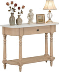 LKTART Small Corner-Curved Console Table,Farmhouse Entryway Table with Solid Wood Frame and Legs,Sofa Table with Drawer &Open Shelf for Behind Couch,Living Room,Hallway,Foyer(Beige+White 36')