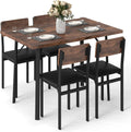 Giantex 5-Piece Dining Table Set for 4, Industrial Kitchen Table and 4 PU Leather Upholstered Chairs with Metal Leg, Padded Seat, Space-Saving Dinette Set for Small Space Apartment Breakfast Nook