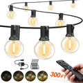 Outdoor-String-Lights-Patio-LED-Light-Outside 300FT Waterproof Dimmer Remote Outdoor Lighting with 3 Modes G40 Globe Plastic LED Bulbs Hanging Lights Connectable for Backyard Yard Porch Party