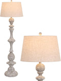 JONATHAN Y 67' Wash Gray Resin Candlestick Floor Lamp Farmhouse Rustic Traditional Standing Lamp for Living Room with Wash Gray Linen Empire Shade LED Bulb Included JYL3000C