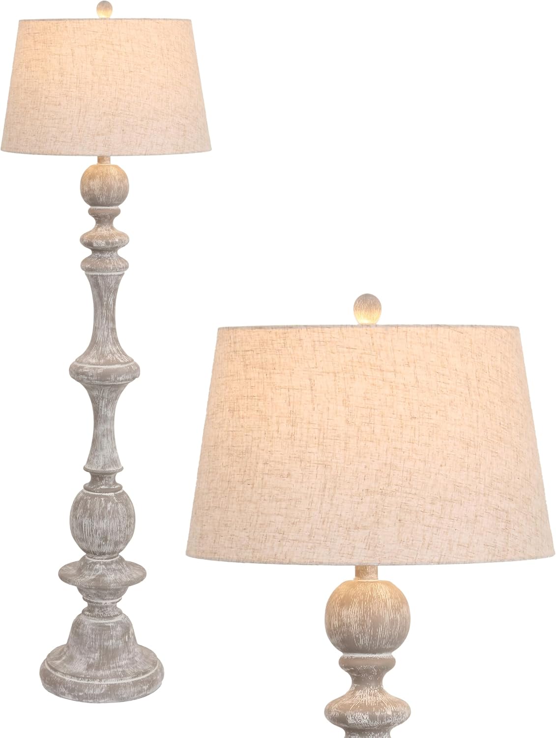 JONATHAN Y 67' Wash Gray Resin Candlestick Floor Lamp Farmhouse Rustic Traditional Standing Lamp for Living Room with Wash Gray Linen Empire Shade LED Bulb Included JYL3000C