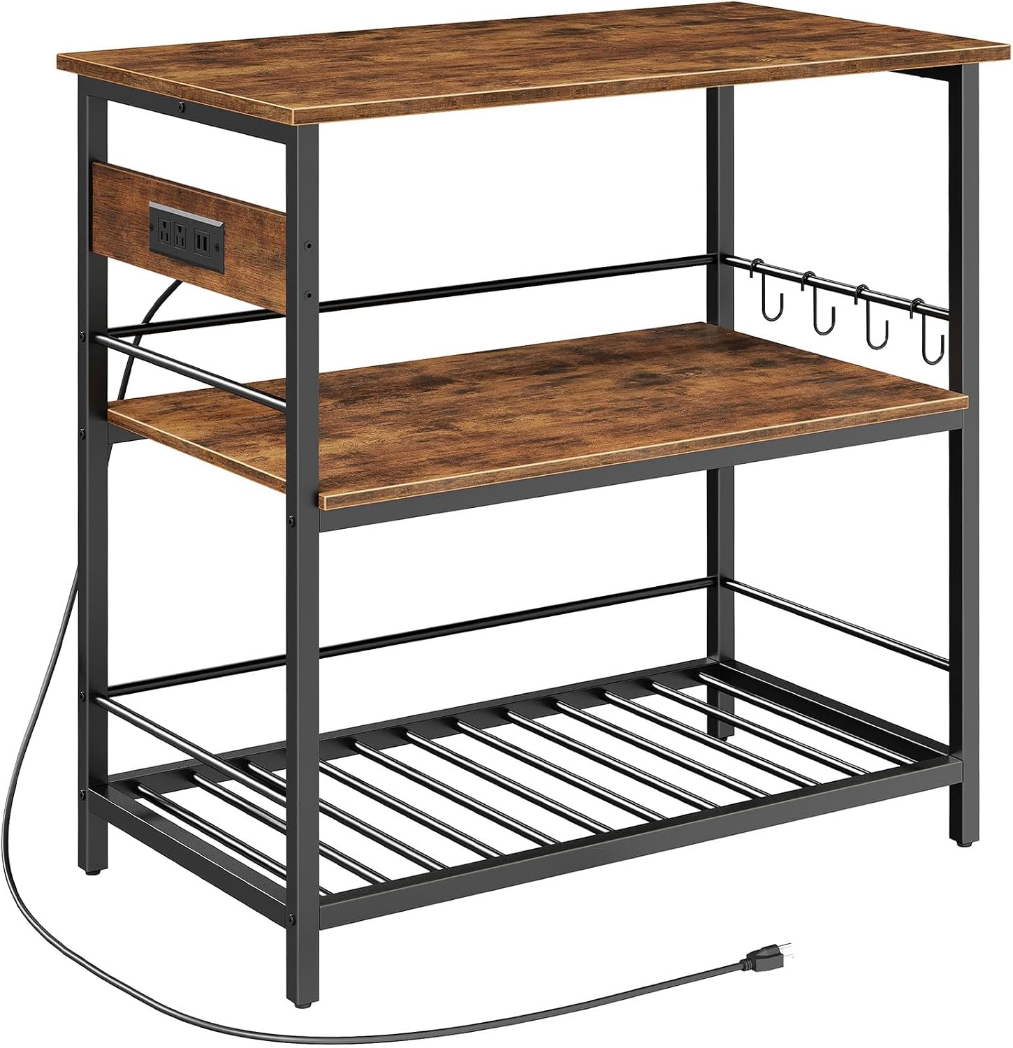 HOOBRO Kitchen Island with Storage, Kitchen Island Table with Power Outlet, 47.2' L 3 Tier Kitchen Counter and Microwave Stand, for Home, Kitchen and Dining Room, Rustic Brown and Black BF120UZD01
