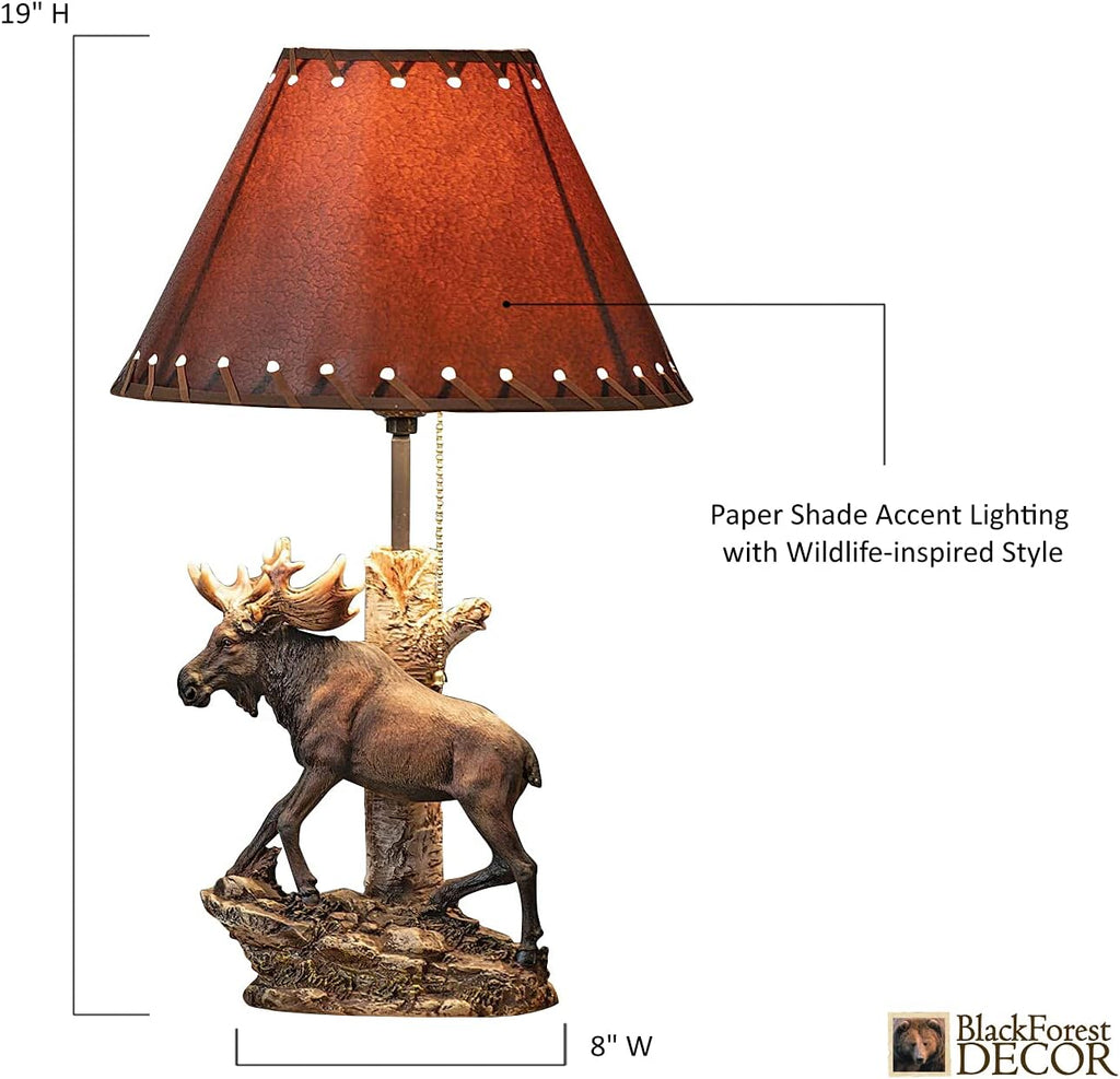BLACK FOREST DECOR - Moose Climbing Table Lamp for Cabin, Living Room, Nightstand, Desk - Vintage Rustic Home Décor - 19.5' x 12'