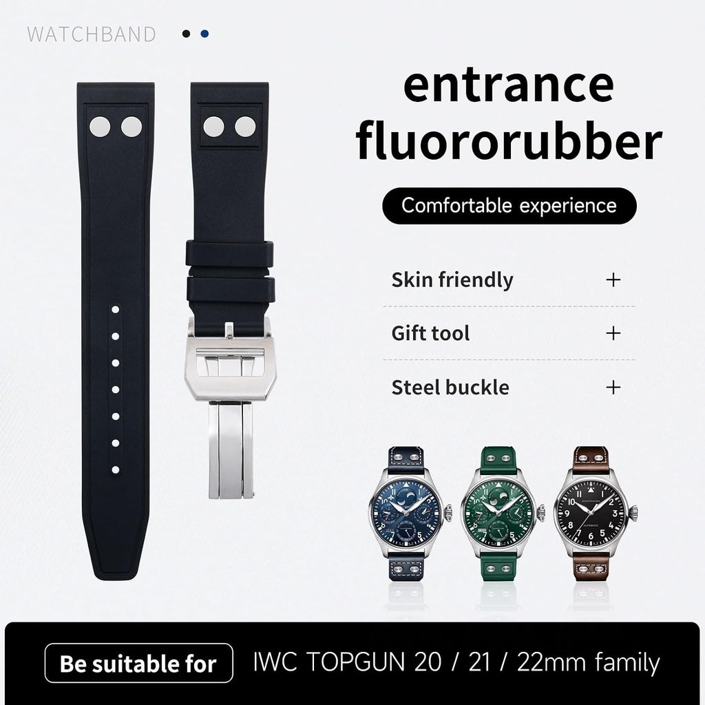 20mm Nature Fluororubber FKM Rubber With Rivet Watchband For IWC Big Pilot Mark Portugieser TOP GUN Soft Wristband