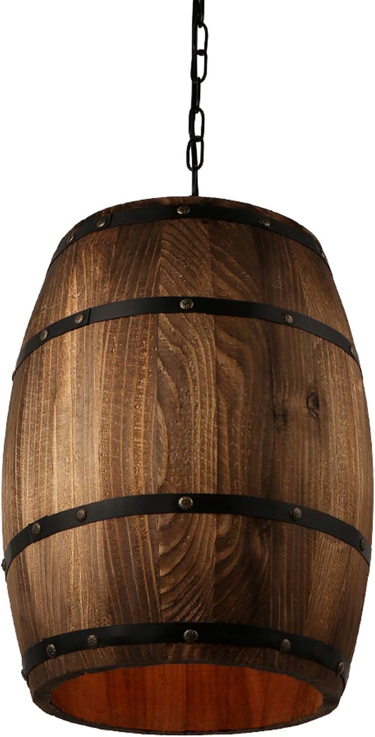 Antique Wood Wine Barrel Pendant Lamp Hanging Rustic Unique Kitchen Bar Ceiling Lamp Light Fixtures (M)