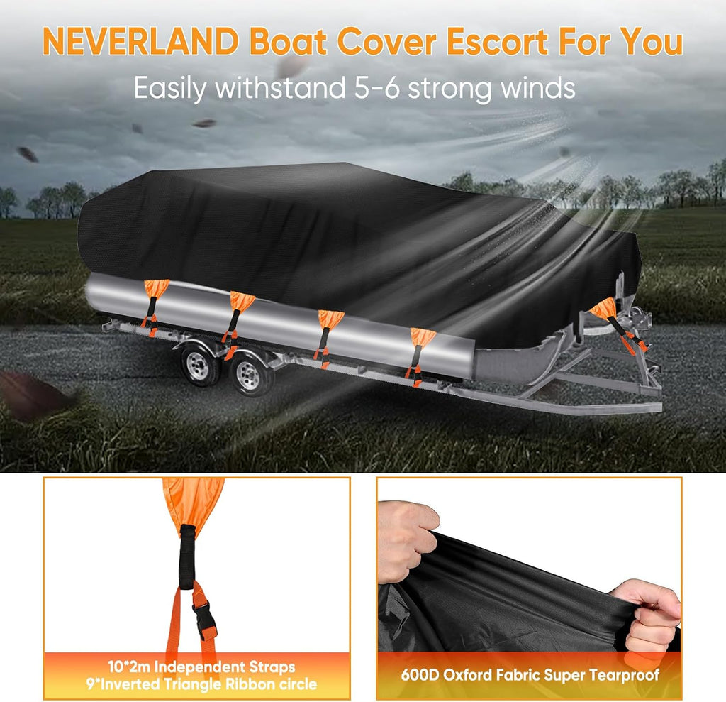 NEVERLAND Boat Cover Waterproof Heavy Duty Pontoon Boat Cover Marine Grade Polyester Canvas Trailerable Cover Fits Pontoon/Deck Boats (Boat Length 21-24ft, Beam Width up to 104')
